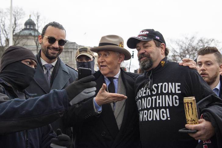Salvatore Greco (2nd from left with sunglasses) is pictured with Roger Stone on January 5th, 2021.